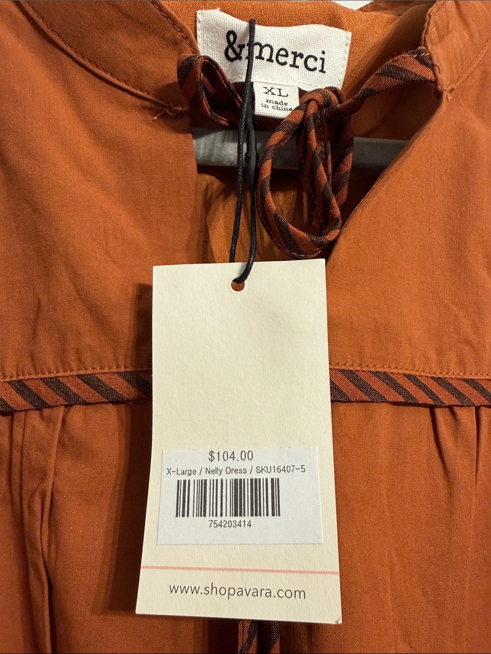 Rust Orange Tiered Long Sleeve Midi Dress with Waist Tie by AVARA - Picture 2 of 3